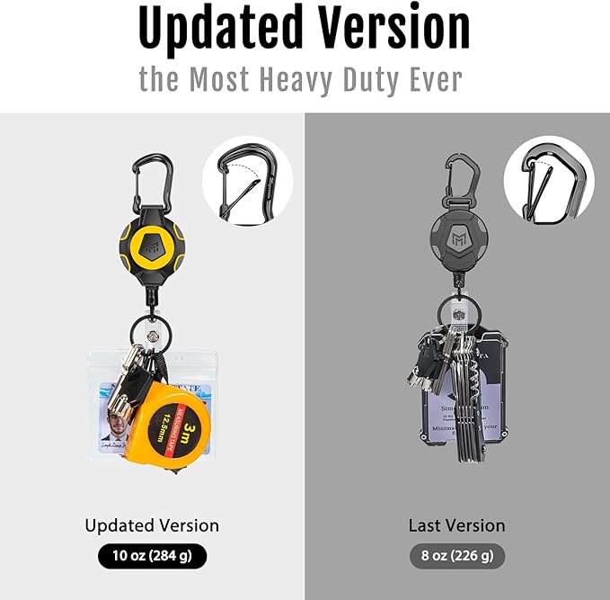 MNGARISTA Upgraded Retractable Keychain, 10 OZ Retraction, 31.5" Stainless Steel Cord, Heavy Duty Carabiner Badge Holder, ID Badge Reel with Badge Strap and Key Ring
