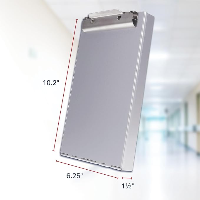 Saunders Metal Clipboard with Storage, Silver Single Layer Nursing Clipboard Folio, Memo Size Paper Organizer, Steel Clip with Self Locking Latch, Form Holder for Office, School & Work - Made in USA