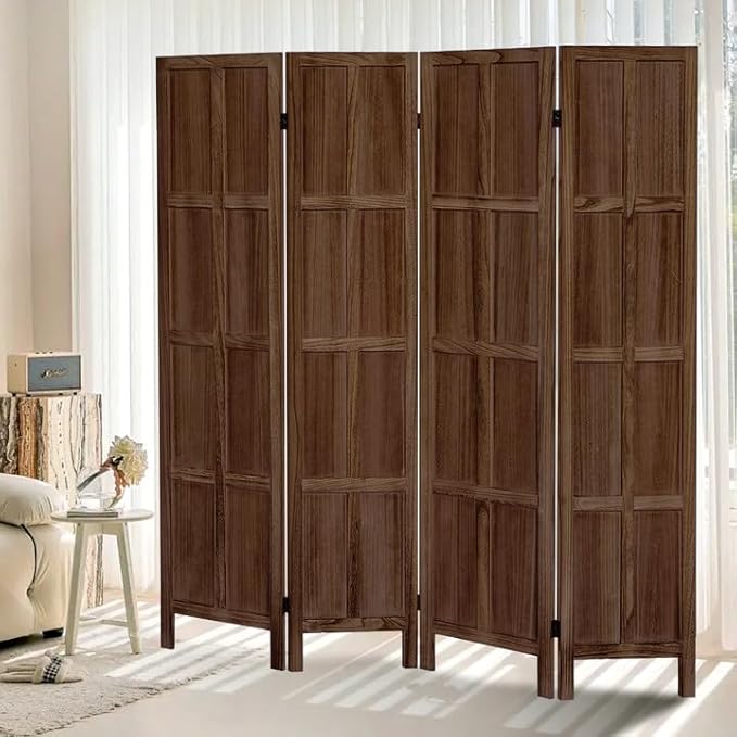 ALeesing 4 Panel Room Divider, 5.6Ft Wood Room Dividers and Folding Privacy Screens, Room Divider Wall Freestanding Room Partitions, Room Dividers Screen for Home Office Bedroom, Dark Brown