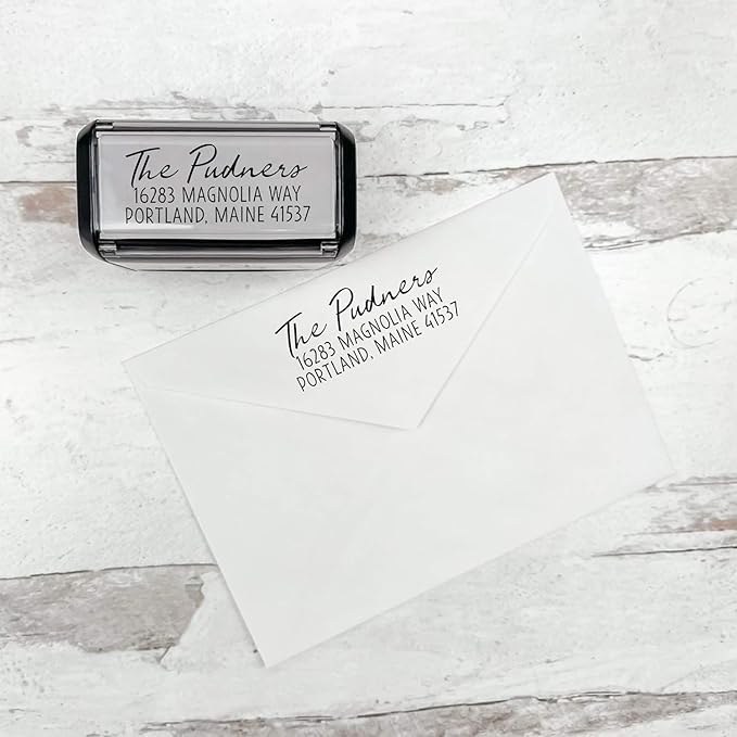 Self Inking Modern Address Stamps | Custom Return Address Stamper (Relaxed Script, Xtra Large)