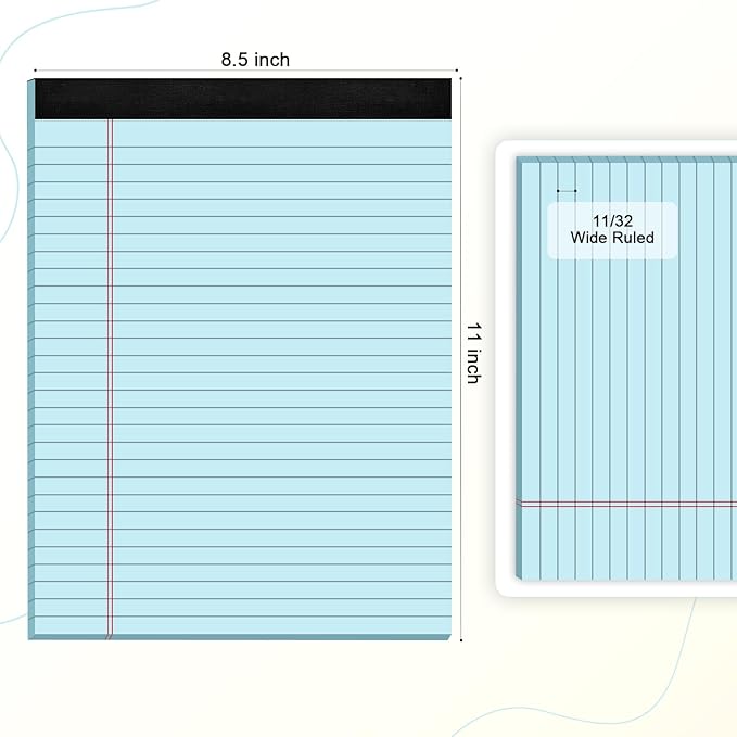 AILZFEI Blue Legal Pad Note Pads 8.5 x 11 inch, Wide Ruled Clear Print Writing Pads 30 Sheets/Pad, 20lb Colored Paper, Perforated Notepad with Sturdy Back (3 Pads Blue)