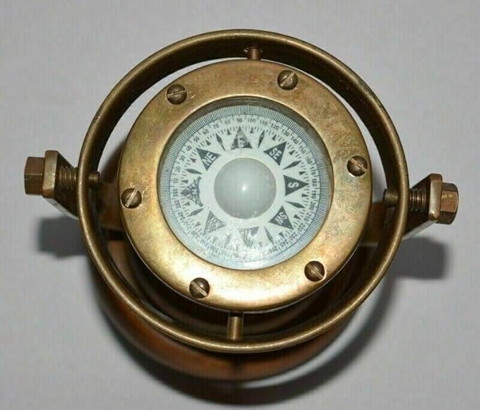 Nautical Brass Gimbal Compass Vintage Style Ship's Binnacle gimballed Compass, Brown