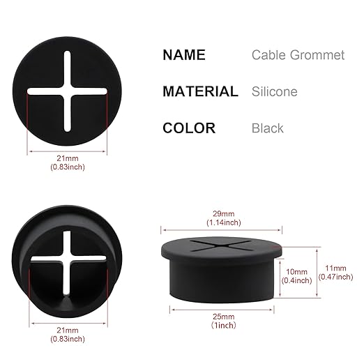Desk Grommet, 1 Inch Flexible Rubber Grommets, Silicone Cable Cord Grommet Wire Hole Cover for Desk, Table and Other Furnitures(12Pack)