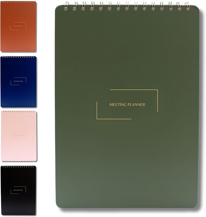 Merely Home | Meeting Notebook for Work | 8.25" x 11.75" | Project Planner | Simple Design | Multiple Layouts | Office and Business Planner (Evergreen, Meeting Planner - Portrait)