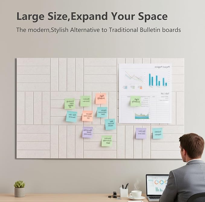 G Gamit Large Felt Wall Tiles Bulletin Board 59”x36”,Large Cork Board Alternative with 60 Pushpins, 15-Pack Felt Pin Board with 112 Safe Removable Adhesive Tabs for Home Office School (Oatmeal)