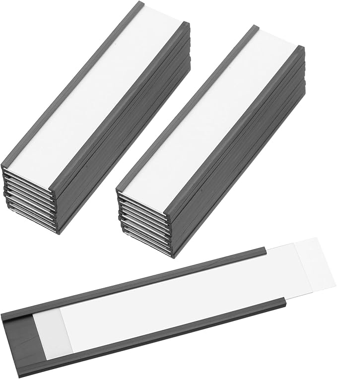 PATIKIL Magnetic Label Holder 4" x 1" with Paper Inserts, 25 Pcs C Channel Magnetic File Cabinet Labels Shelf Data Card Holder Signs for Metal Racks Shelves Whiteboard Tool Box