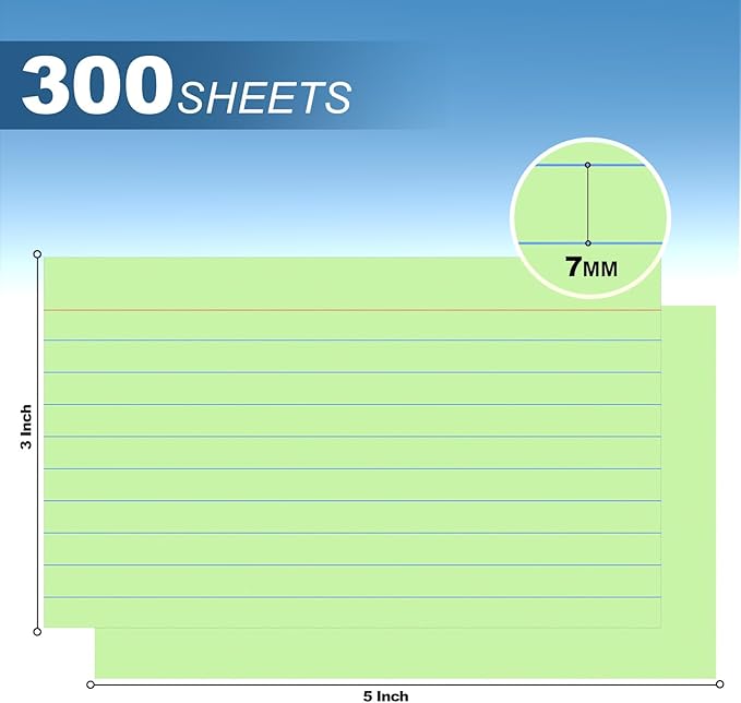 300 Count Ruled Index Cards 3 x 5 Inch, Colored Lined Note Cards, Thick Flash Cards Perfect For School and Office Supplies, Lined & Blank Index Cards Ideal for Note Taking, To-do Lists and Tests