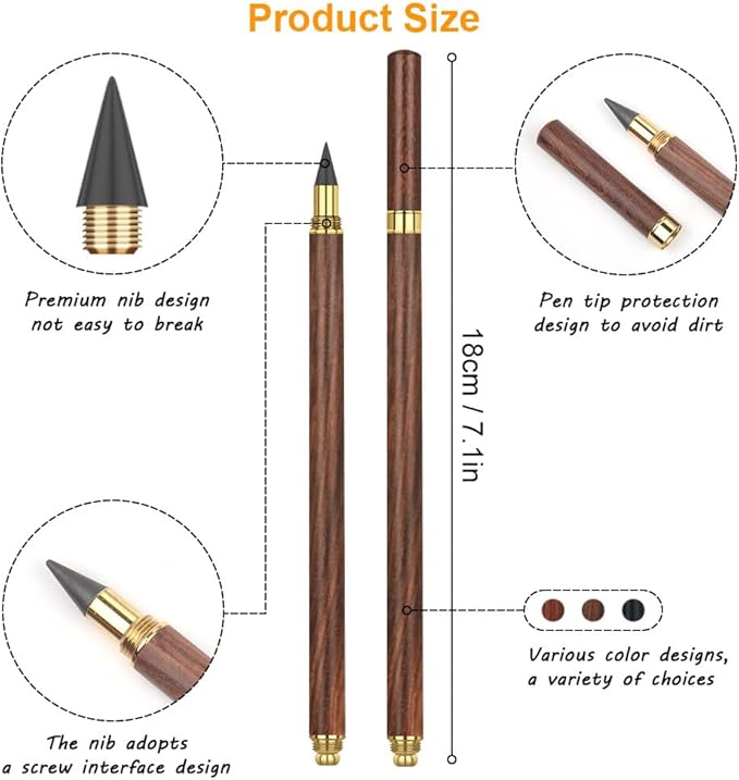 HOTUT Inkless Pencil,3pcs Everlasting Pencil Wooden Infinity Pencils Wood-Cased Graphite Reusable for Writing Drawing Students Home Office School Supplies
