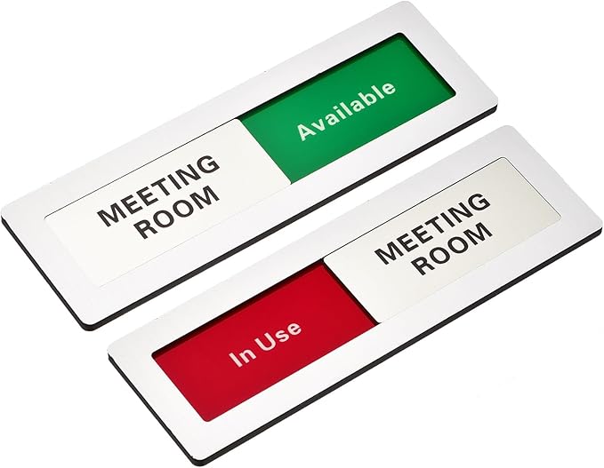 PATIKIL Office Door Signs, Meeting Room Available in Use Sign Acrylic Self-Adhesive Office Supplies Sticker for Meeting Room Home Library, Silver, Black Letters, 1 Pcs