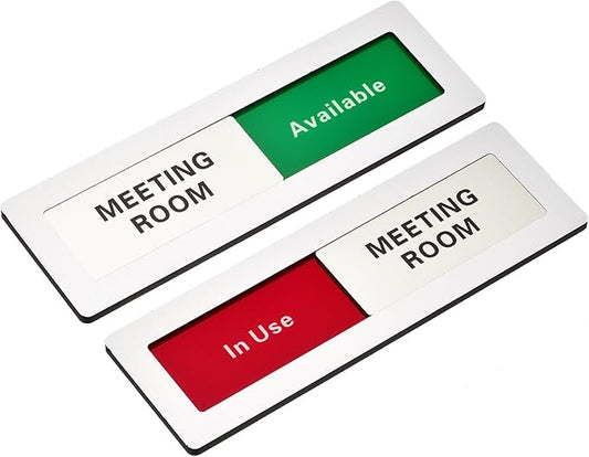 PATIKIL Office Door Signs, Meeting Room Available in Use Sign Acrylic Self-Adhesive Office Supplies Sticker for Meeting Room Home Library, Silver, Black Letters, 1 Pcs