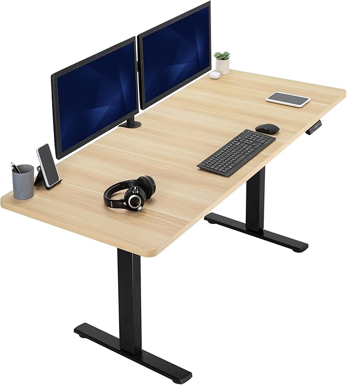 VIVO Electric 71 x 30 in Standing Desk, Memory Height Adjustment, 1B Series, Holds 220 lbs, Light Wood Top Black Frame, DESK-KIT-1B7C