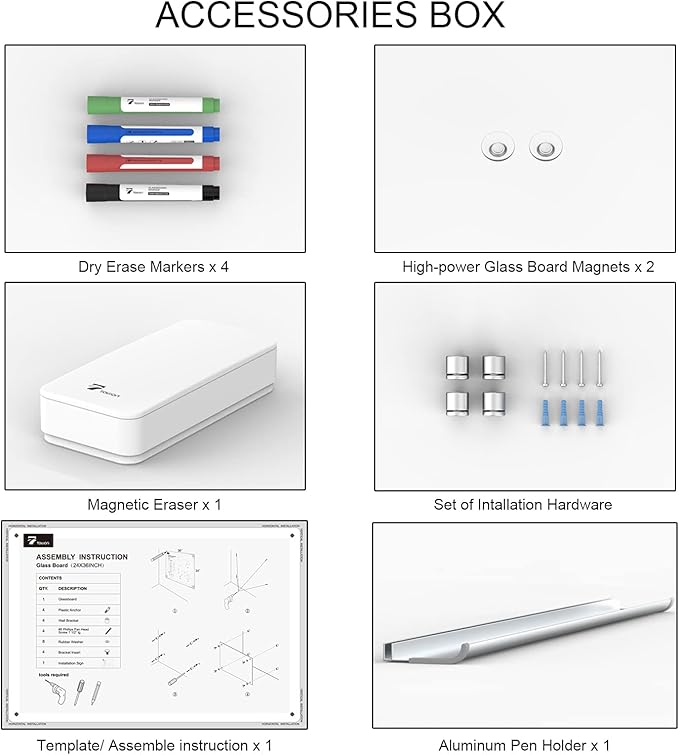 TOWON 36 x 24 Inches Tempered Glass Calendar Dry Erase Board for Wall, 3' x 2' Magnetic Whiteboard Calendar Planner for Office, Home, School Supplies, White
