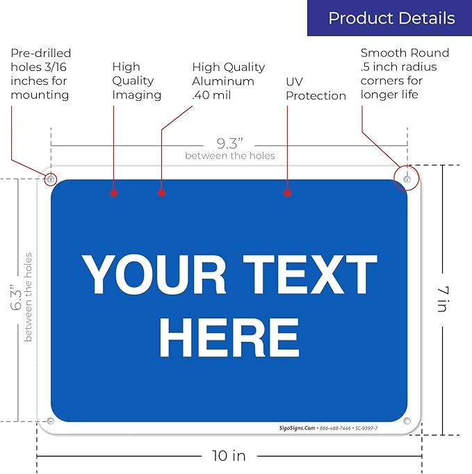 Personalized Custom Blue Background Customize for Office, Business, Workplace, Home, Airbnb, Delivery Sign, 10x7 Inches, Rust Free .040 Aluminum, Fade Resistant, Made in USA by Sigo Signs