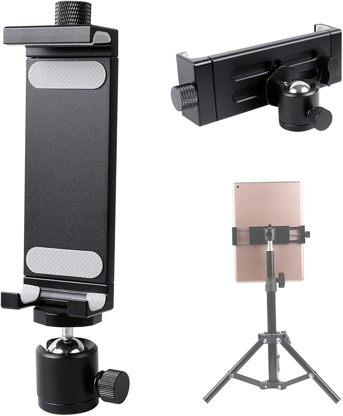 Leenconghui Aluminum Tripod Mount Adapter for iPad, 360 Rotatable Tablet Holder Compatible with iPad Pro/Air/Mini, Samsung Tab and Other 4.7" -15" Tablets