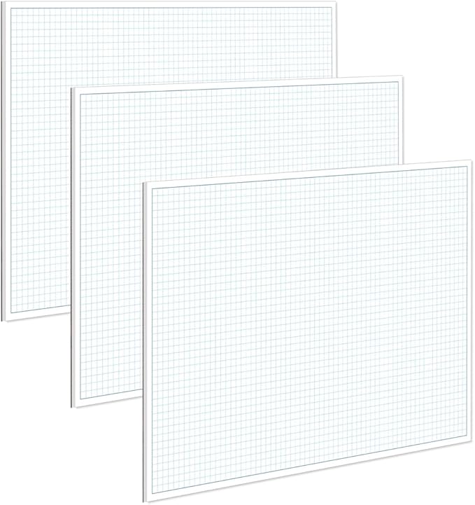 (3-Pack) Engineering Graph Paper Pads, 11x17 Quadrille 75 Sheets/150 Pages Grid Paper for Drafting, Engineering, Blueprint Drawing, 4x4 Blue Quad Rule, 100gsm White Paper