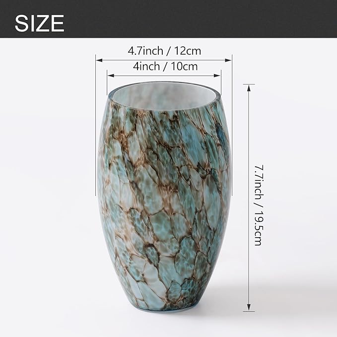 Fixture Replacement Globe Shade,Lampshade for E26 Base 1-5/8 Inch Fitter, Color Art Glass Oval Lampshade Cover for Pendant Kitchen Wall Sconce Chandelier Vanity Light (1, Agate Blue)