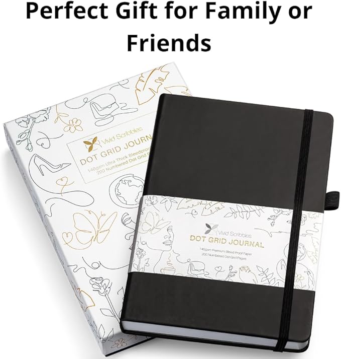 VIVID SCRIBBLES Dotted Journal – 140gsm Bleed Proof Thick White Paper – 200 Numbered Dot Grid Pages – 5.8 x 8.3 inch Bullet Dotted Notebook