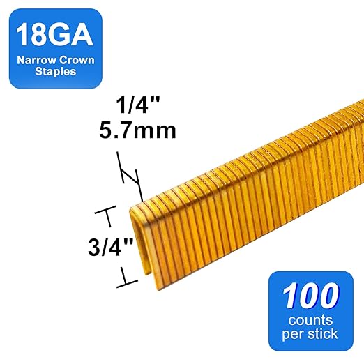 SimCos 18 Gauge 1/4" Narrow Crown Staples, Galvanized Upholstery Staples for 18 GA Pneumatic or Electric Stapler or Staple Gun (3/4"-3000 PCS)