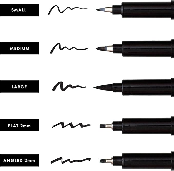Craft 'n' Beyond Calligraphy Brush Pens Pack of 5 Markers for Hand Lettering, Art Drawing, Sketching, Scrapbooking, Writing, Journaling tip - Beginner Kit with Fadeproof Black Ink