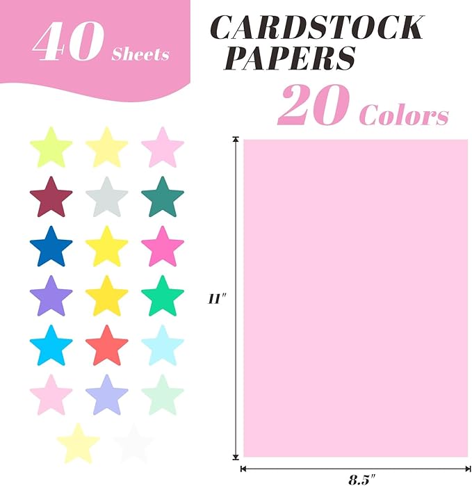 Keketer 40 Sheets Colored Cardstock 20 Assorted Colors, 65lb/180gsm 8.5" x 11" Card Stock Paper, Colorful Cardstock for Printing, Card Making, Scrapbooking, DIY Crafts