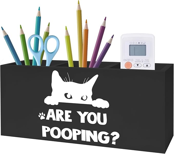 Exqcom Funny Cat Toothbrush Holders for Bathroom Washroom, Cat Bathroom Decor, Gifts for Cats Lovers Mom, Are You Pooping Humorous Makeup Brush Holder Organizer for Vanity