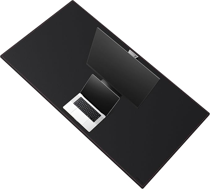ZORESYN 59.1"x27.6" Leather Desk Pad Protector, Large Mouse Pad, Executive Computer Office Desk Mat, Non-Slip PU Leather Desk Blotter, Waterproof Desk Writing Pad for Office and Home (Black)