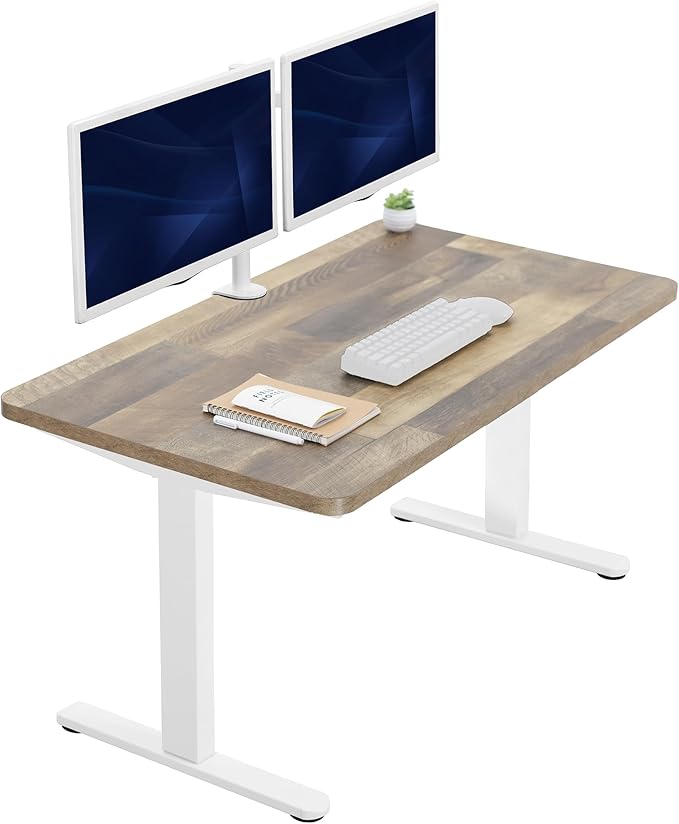 VIVO Electric 43 x 24 in Standing Desk, Memory Height Adjustment, 1B Series, Holds 220 lbs, One-Piece Reclaimed Wood Top, White Frame, DESK-KIT-1W4P