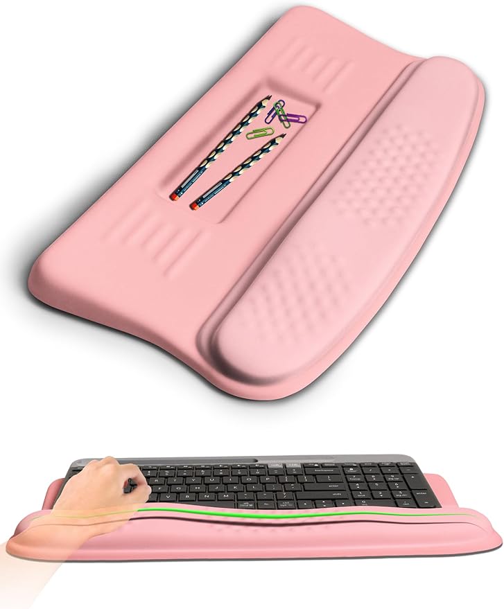 KUOSGM Ergonomic Wave Wrist Rest with Keyboard Stand, Cushioned Palm Rest, Comfortable Integrated Memory Foam for Natural Typing and Relieve Wrist Pain, Pink Serenity
