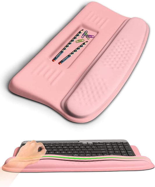 KUOSGM Ergonomic Wave Wrist Rest with Keyboard Stand, Cushioned Palm Rest, Comfortable Integrated Memory Foam for Natural Typing and Relieve Wrist Pain, Pink Serenity