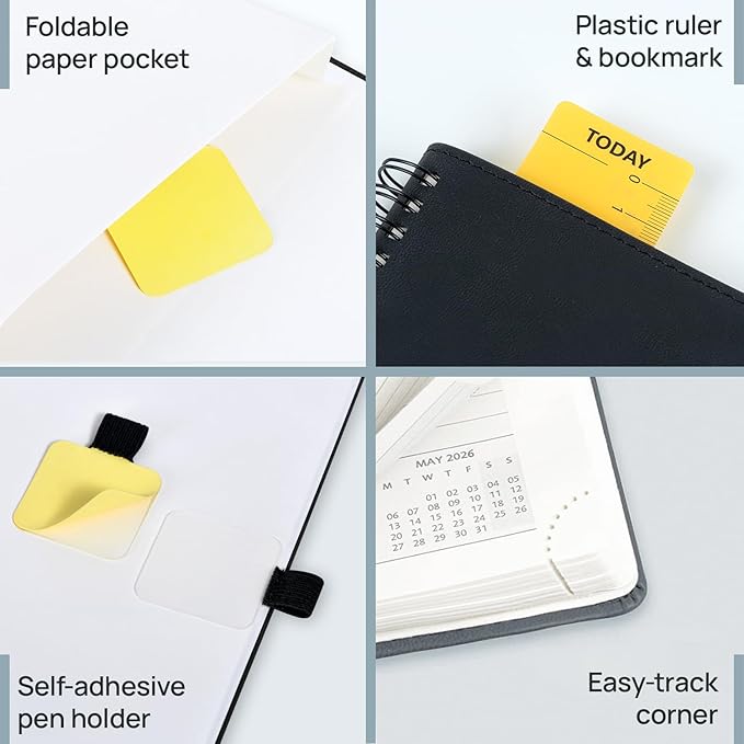 POPRUN Pocket 2026 Planner (Small Size- 4'' x 6.25'') Weekly and Monthly for Purse - Calendar 2026 (Jan. 2026 - Dec.2026) with Soft Cover, Plastic Ruler - Night Sky Blue