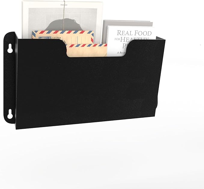 OSKIE DR POCKET RACK Wall-Mounted File Rack, Single Pocket, Metal Organizer for Letter-Sized Documents, Space-Saving Desktop Organizer, 14 x 2.5 x 7.5 inches (Black)