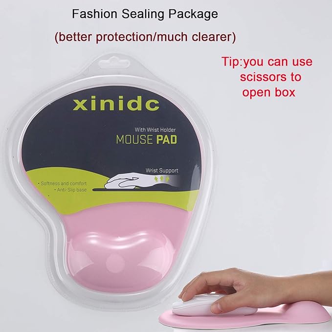 xinidc Ergonomic Computer Mouse Pad with Wrist Rest Support, Pain Relief Mouse Pad with Non-Slip PU Base for Home Office Working Studying (Pink)