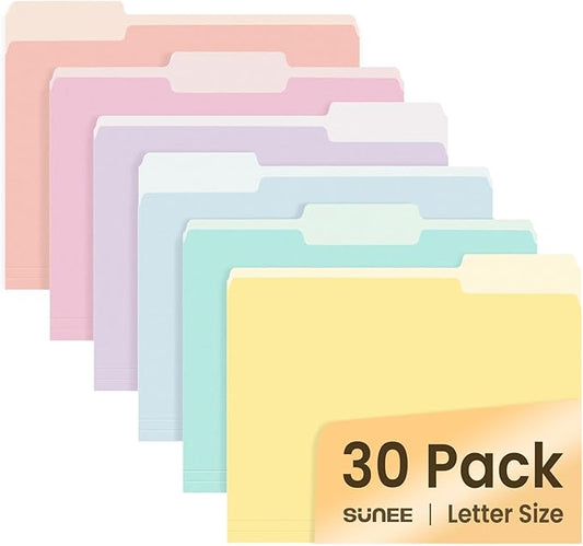 SUNEE File Folders, 30 Pack Manilla Folders 8.5 x 11, Colored File Folders Home Office School Supplies for Documents Files Paper, 6 Soft Colors