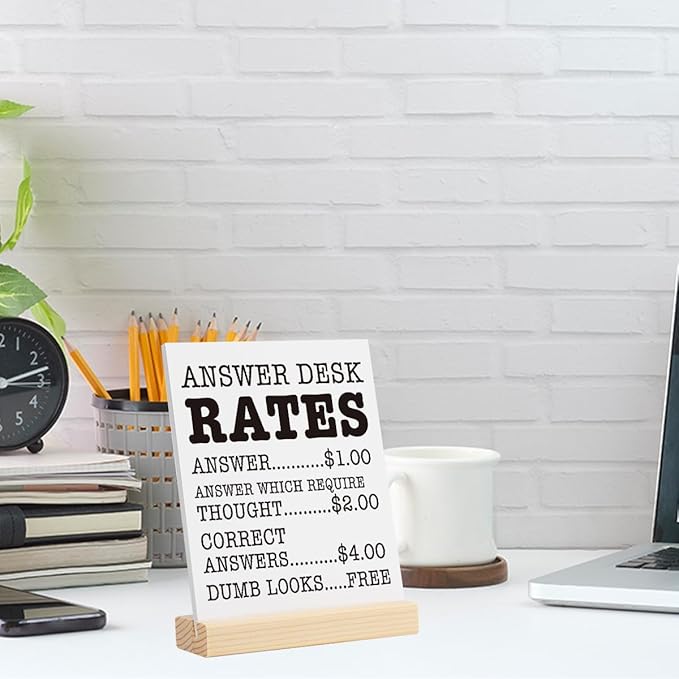 Funny Office Decor Desk Signs, 12 Different Cards Desktop Novelty, Boss Day Gifts for Women Men Accessories for Office Holiday Colleague Coworkers Gag Gift Supplies 5 x 4 Inch
