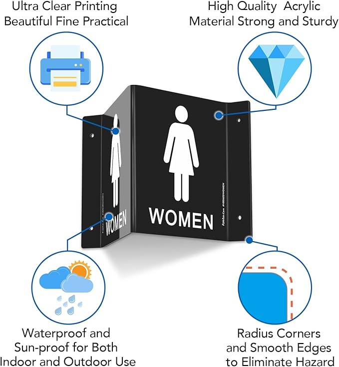 Faittoo Restroom Sign, Bathroom Signs, (2 Pack) 6 x 8 Inches Acrylic Sign, for Office or Business Bathroom and Toilet Door or Wall Decor, Indoor Outdoor Use, Black (Men and women Set)