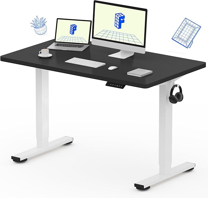 FLEXISPOT EN1 One-Piece Standing Desk with 1-Inch Thick Seamless Desktop, 48"x24" Electric Height Adjustable Desk for Home Office, Multi-Monitor Setups & Easy Assembly, Black