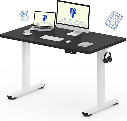 FLEXISPOT EN1 One-Piece Standing Desk with 1-Inch Thick Seamless Desktop, 48"x24" Electric Height Adjustable Desk for Home Office, Multi-Monitor Setups & Easy Assembly, Black