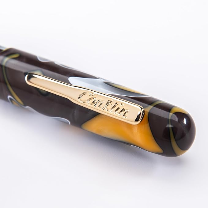 Conklin All American Fountain Pen in Yellowstone – Medium Nib, Unique Yellow, Brown & White Design – Ideal Gift for Professionals & Pen Collectors