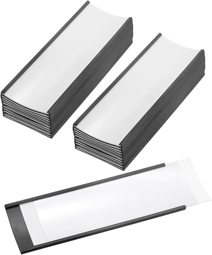 PATIKIL Magnetic Label Holder 5.5" x 2" with Paper Inserts, 25 Pcs C Channel Magnetic File Cabinet Labels Shelf Data Card Holder Signs for Metal Racks Shelves Whiteboard Tool Box