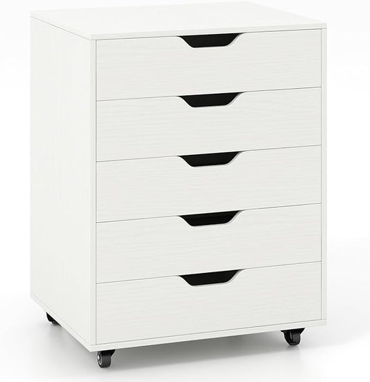 Giantex 5-Drawer Mobile Storage Cabinet with Wheels - Rolling Lateral Filing Under Desk Chest of Drawers, 19.5" x 16" x 25.5" Office Cabinet for Living Room, Study
