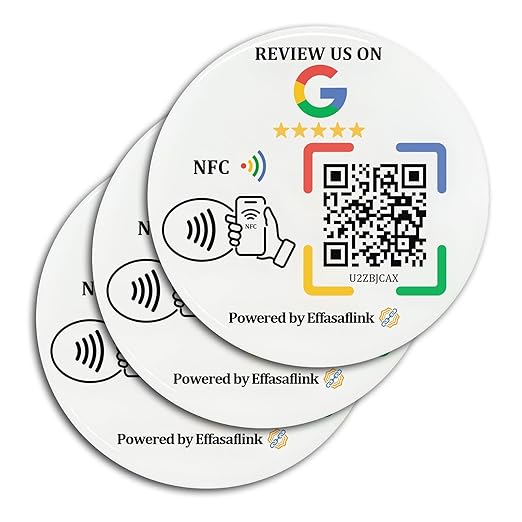 Epoxy Sticky Card with NFC Chip & QR Code - Compatible with Google Business Page for Customer Reviews, Boost Business Reviews, Essential for Small Businesses, No App, No Monthly Fee (White-3 Cards)