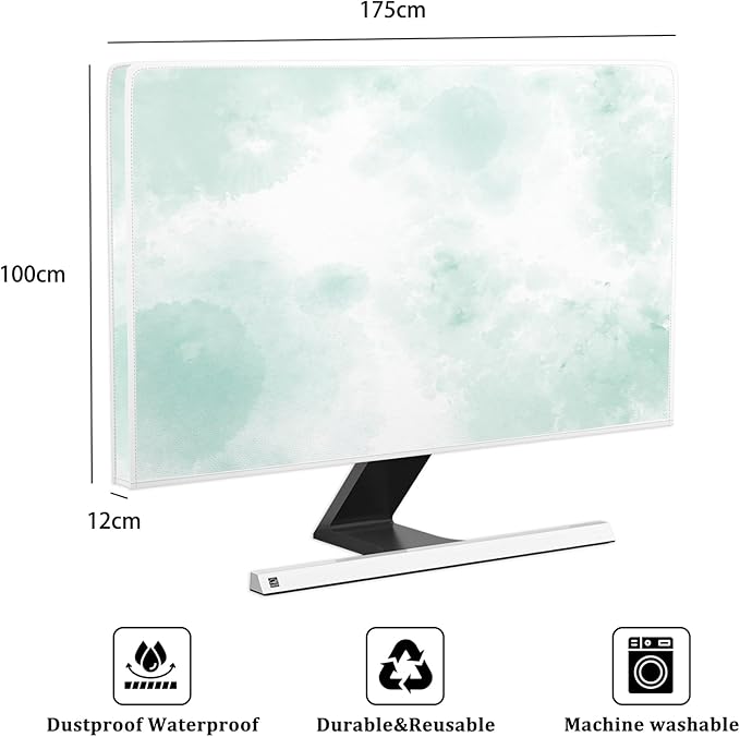 Baocicco Abstract Watercolor Waterproof TV Display Screen Cover 75 Inch Cyan Marble Dip Dyeing Dust Proof TV Covers for Television Screen Anti-Static Dustproof Protective，Mint Green