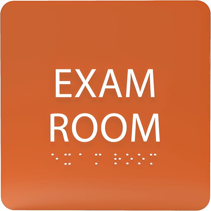 ADA CENTRAL SIGNS - 6" X6" Exam Room Sign - ADA Compliant Tactile Graphics Grade 2 Braille Text Acrylic Wall Signs - Educational Institution Directional Assistance Test Center Door Sign for Schools
