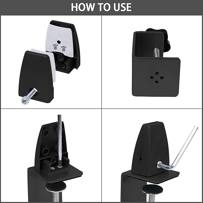 Heavy Duty Sneeze Guard Clamp For 0.1" to 1" Thick Panel,Desk Partition Support Clamps,Adjustable Aluminum Desktop Divider Holder,Easy to Install Desk Privacy Panel Clips, 4 Pack,Silver (Black)