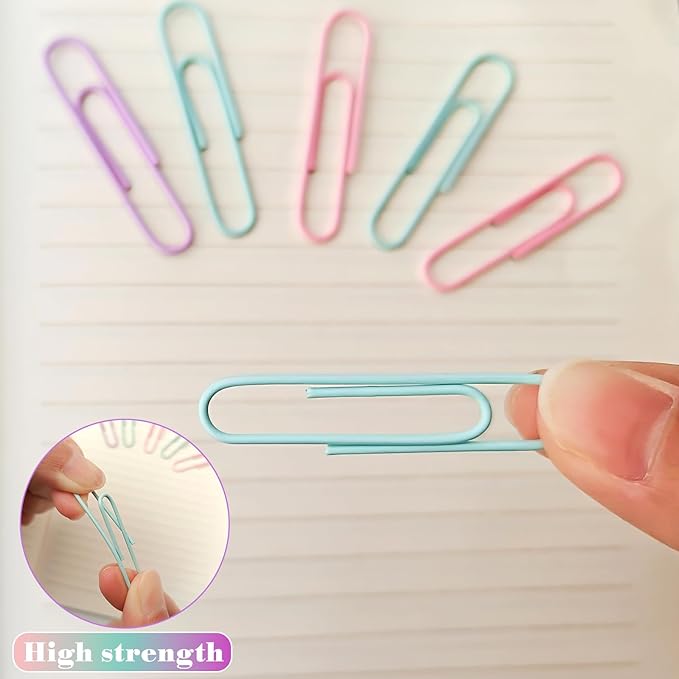Nustartain Macaron Colored Jumbo Paper Clips, 300pcs 2 Inch (50 mm) Large Paper Clip Paperclips Big Clips for Paperwork Ideal for Office, School and Home Use
