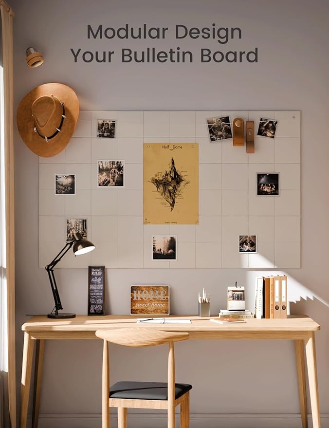 Fluxynara Large Felt Bulletin Board 48" x 36" Cork Board Alternative-12 Pack with 70 Safe Removable Adhesive Tabs, Cork Boards for Walls Cork Board for Home Office Classroom Pin Board-Milky White