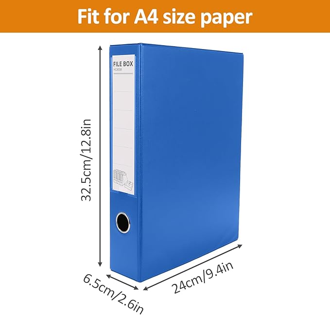 HUA JIE A4 Storage File Boxes Plastic Archives Cases with Clip, PVC File Folder Organizer Document Storage Filing Box for office,32.5×6.5×24 cm, Blue(Pack of 6)