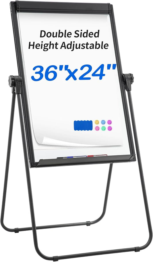 DexBoard U-Stand Whiteboard Easel-36x24 inches Double Sided Magnetic Dry Erase Board Easel, Height Adjustable & 360 Degree Rotating White Board, Black