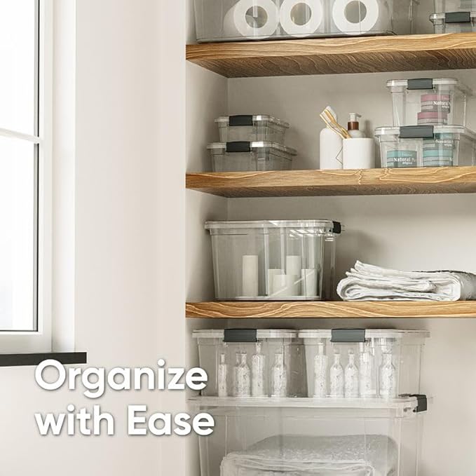Superio Clear Storage Boxes with Lids, 3.4 Quart Plastic Container Bins for Organizing, Stackable Crates, BPA Free, Non Toxic, Odor Free, Organizers for Home, Office and Dorm, 4 Pack