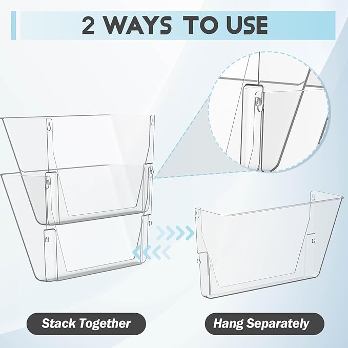 MINDEPOT 6 Pockets Acrylic Wall File Organizer, Clear Wall File Holder, Plastic Hanging Wall File Holder for Office, School and Home, Clear